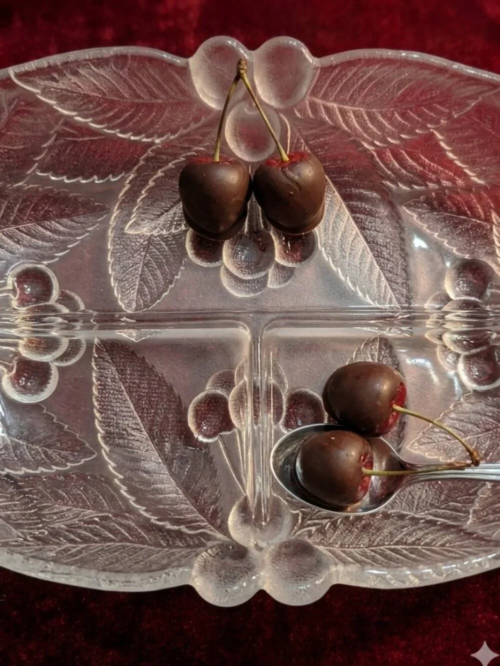 Vintage Mikasa Frosted Glass Cherry Divided Dish Rare Size